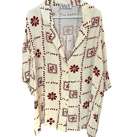 Princess Polly Resortella Button Down Blouse Size 16 Oversized Floral Vacation - Picture 1 of 6